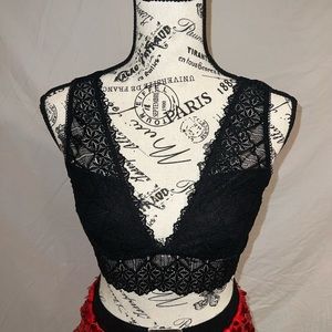 V Neck Black Lace Bralette